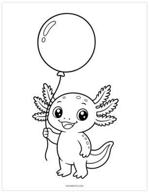 axolotl with balloon coloring page