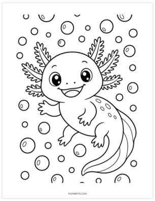 axolotl with bubbles coloring page
