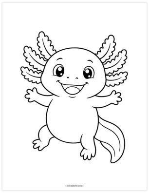floating axolotl coloring page for preschoolers