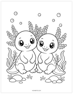 two axolotls coloring page