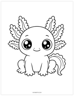 cute kawaii axolotl coloring page for kids