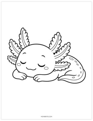 sleepy axolotl coloring page