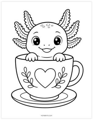 axolotl in teacup coloring page