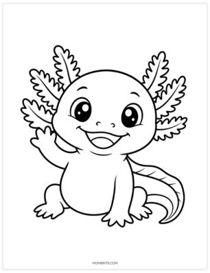 waving axolotl coloring page