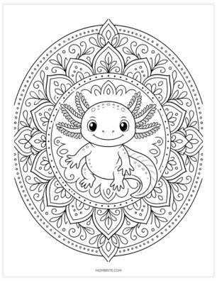 axolotl mandala coloring page for adults