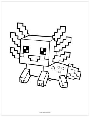 Minecraft style blocky axolotl coloring page