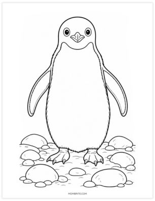 Realistic Adelie penguin with white eye rings coloring page