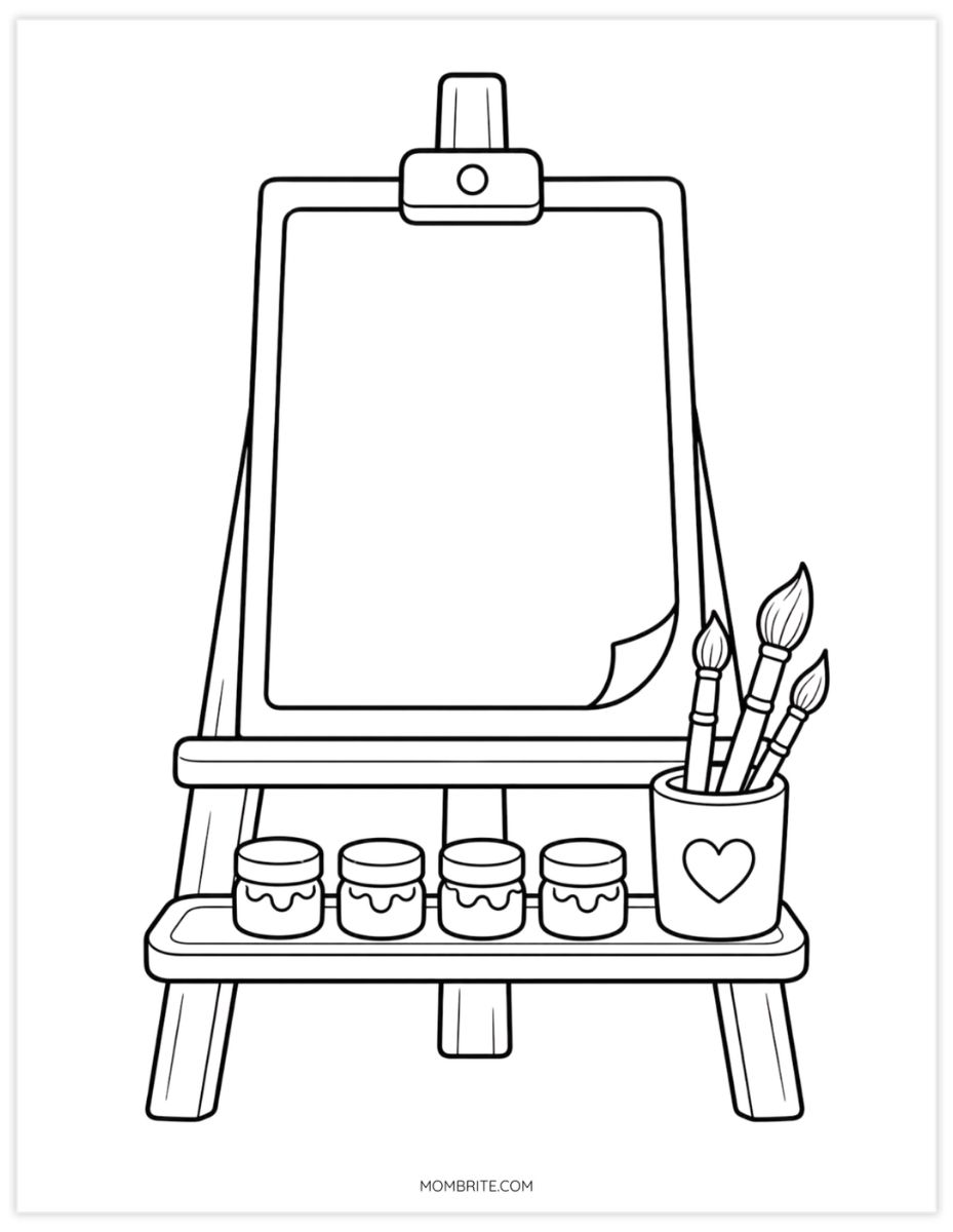 art easel with paints coloring page