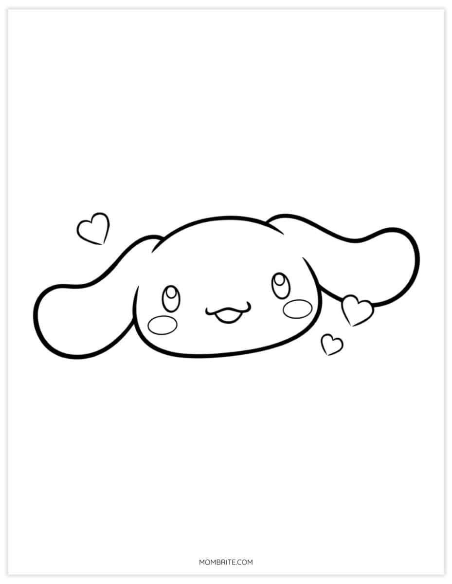 Cinnamoroll coloring page of his smiling face with hearts