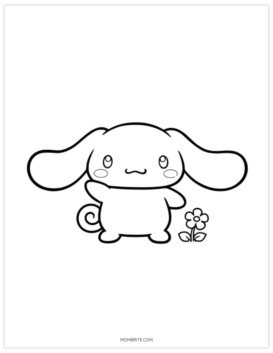 Simple Cinnamoroll coloring page of the puppy standing and waving