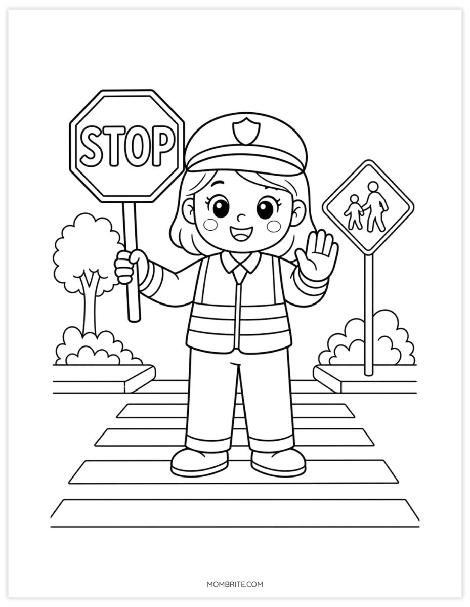 crossing guard with stop sign coloring page