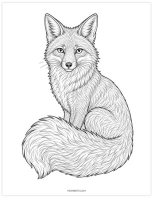 Detailed fox with bushy tail coloring page