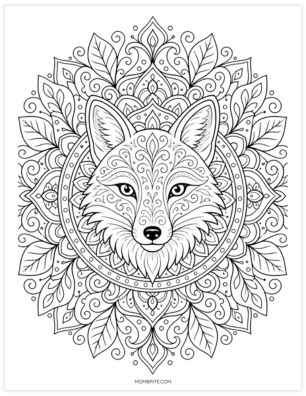 Fox mandala coloring page for adults
