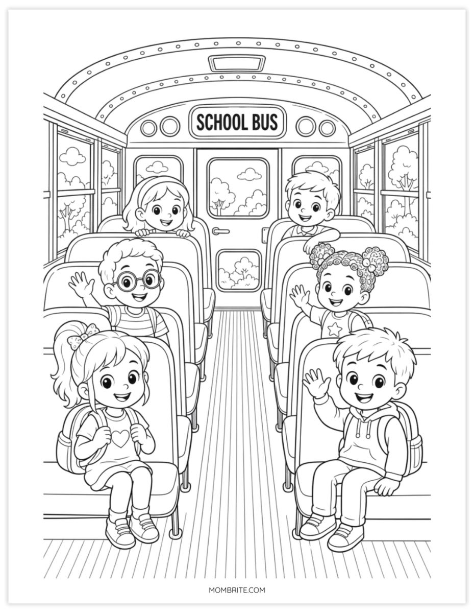 inside of school bus coloring page for kids