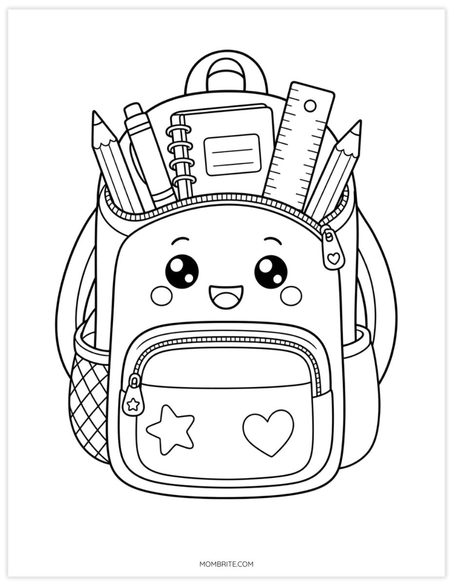 packed backpack with supplies coloring page for kids