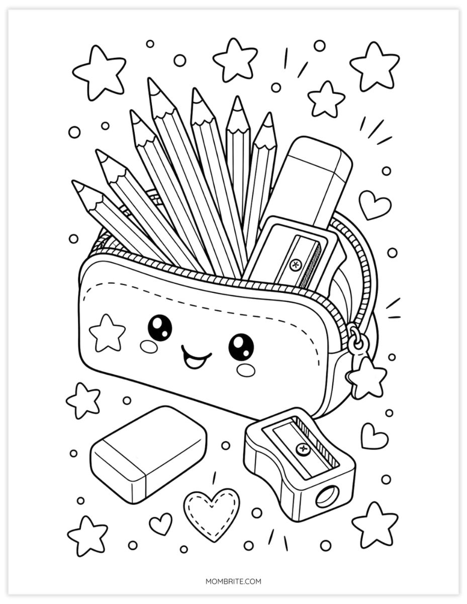 pencil case with school supplies coloring page