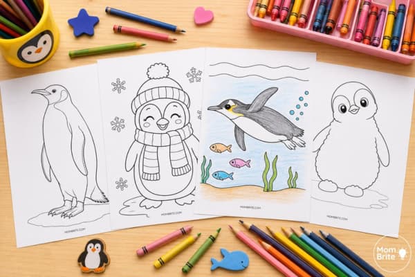 Collection of free printable penguin coloring pages for kids