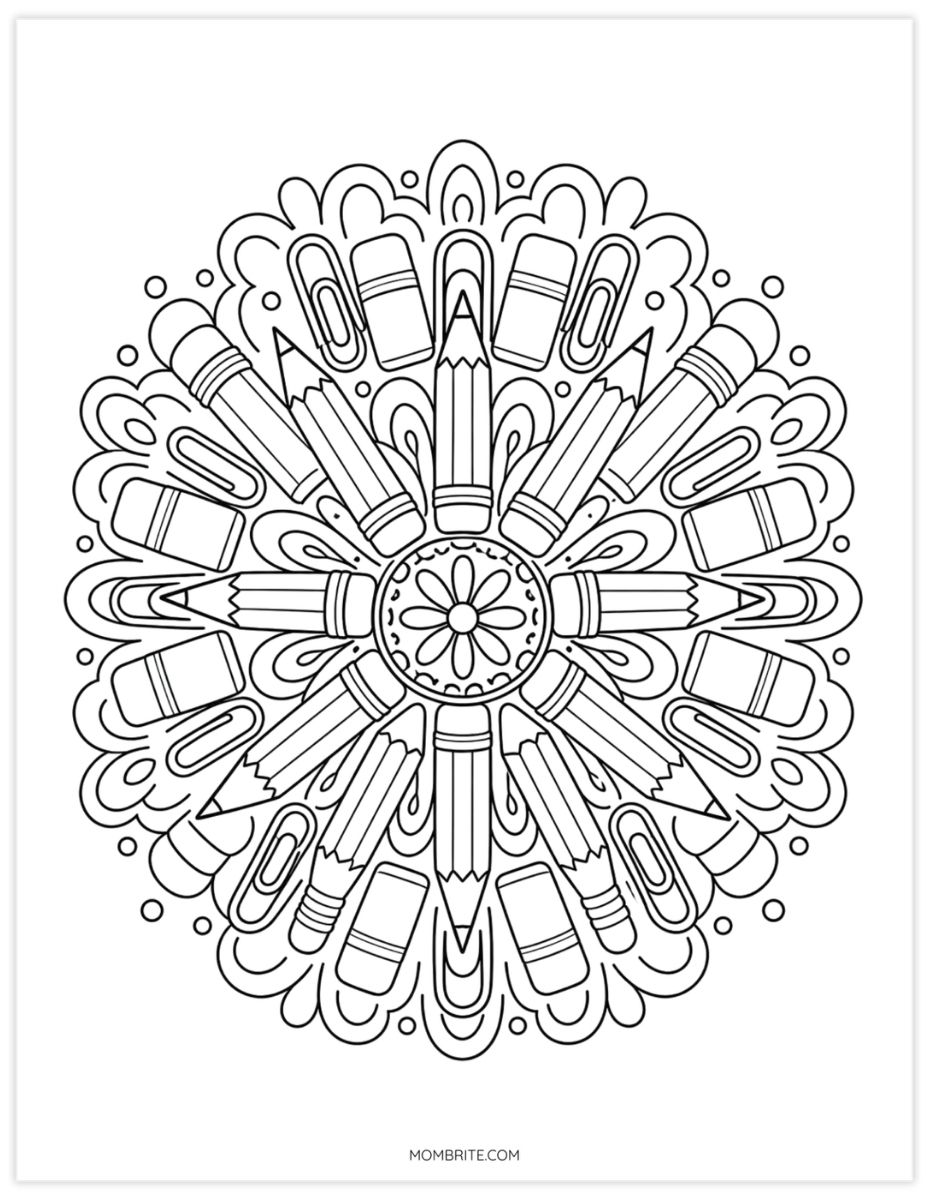 school supplies mandala coloring page