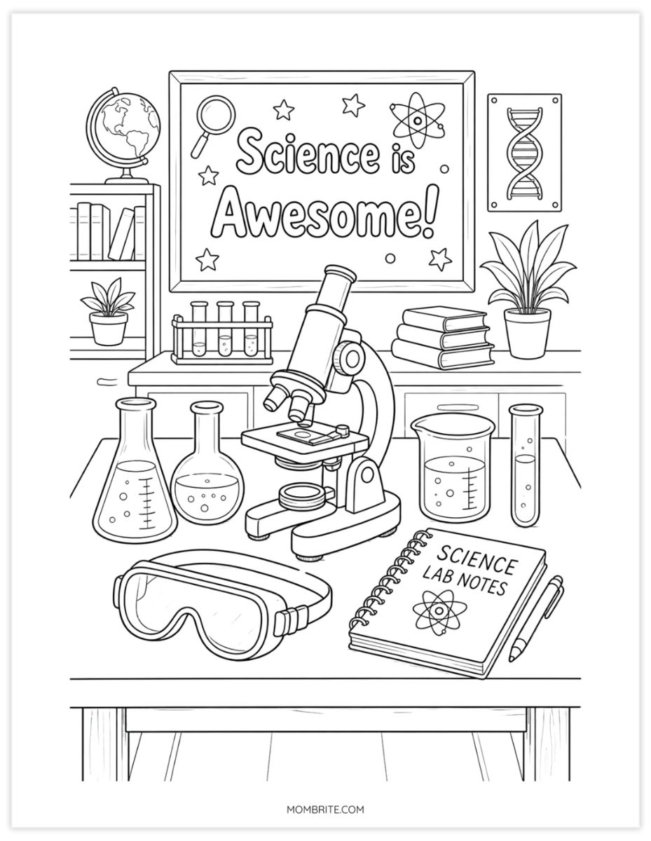 science lab table coloring page for kids