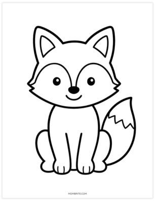 Simple sitting fox outline coloring page for toddlers