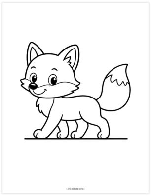 Simple walking fox cub coloring page